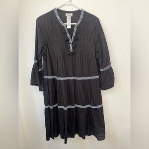 Tommy Bahama Embroidered Tassel V-Neck Cotton Tunic Dress Size M